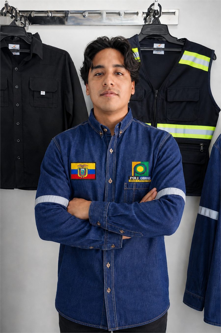 Chaleco de trabajo con bordado institucional y cintas reflectivas