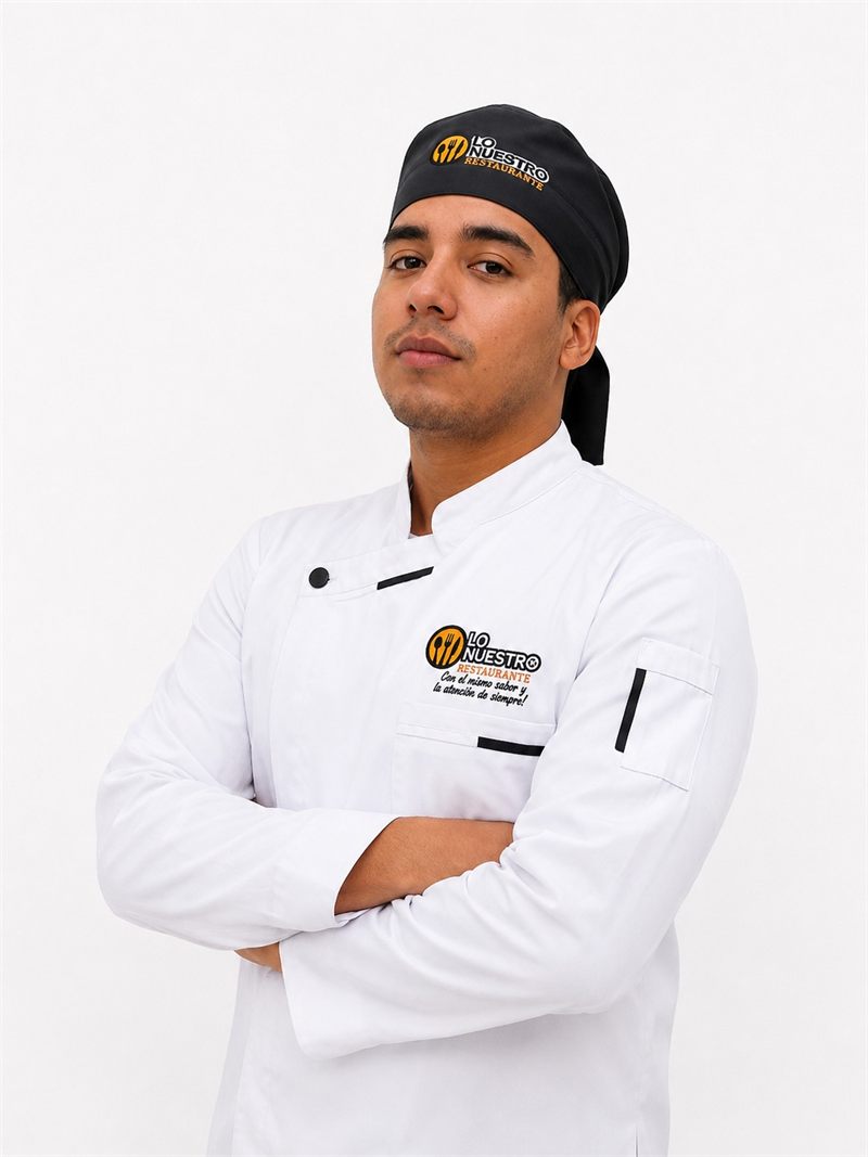 Chaqueta de chef y cofia tipo pirata con Bordado